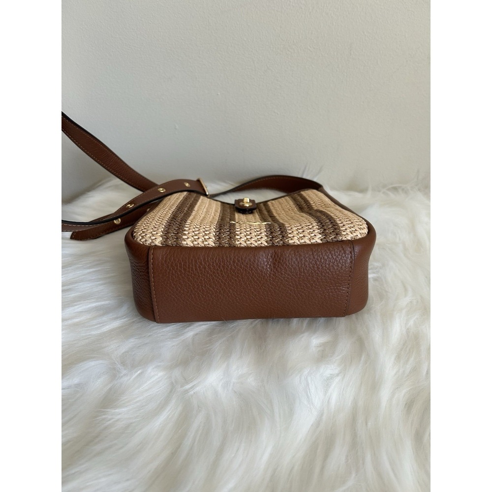 Coach Hadley Mini Straw Leather Striped Crossbody Brown Tan CM563 - Picture 4 of 11